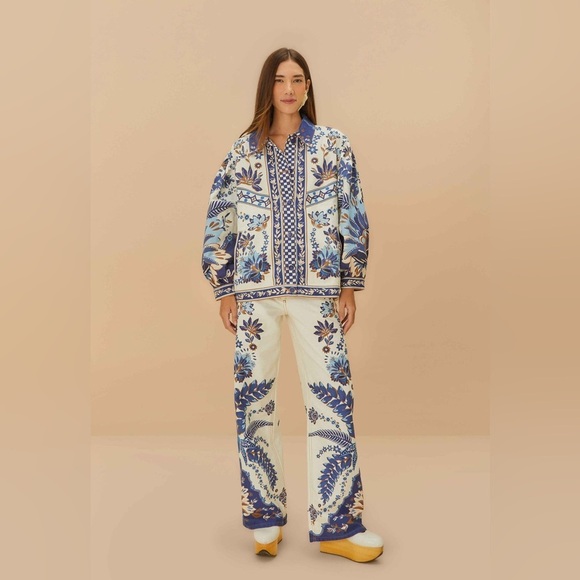 FARM Rio Jackets & Blazers - Farm Rio: Off-White Ana Tapestry Tropical Jacket - Winter